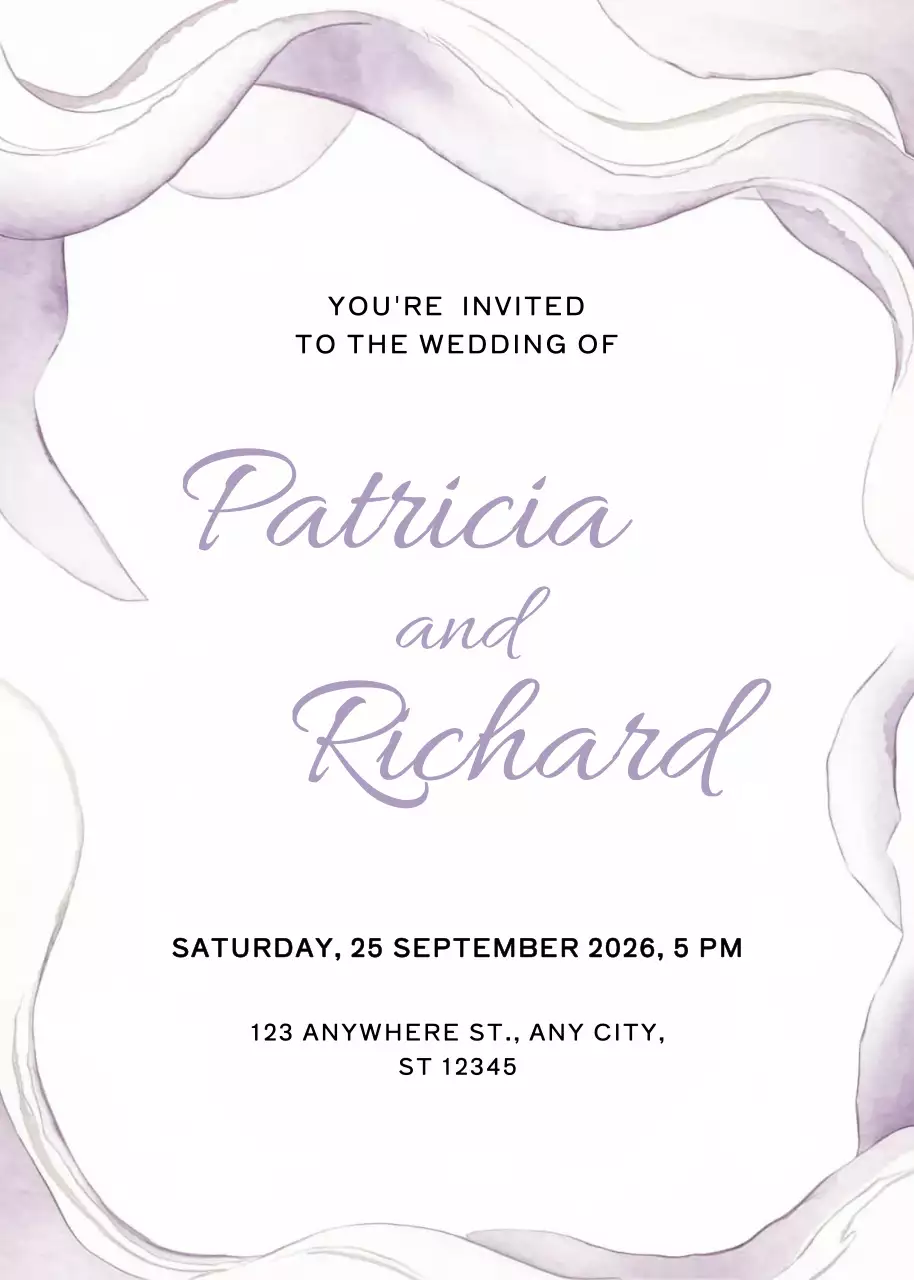 Convite de casamento roxo e elegante