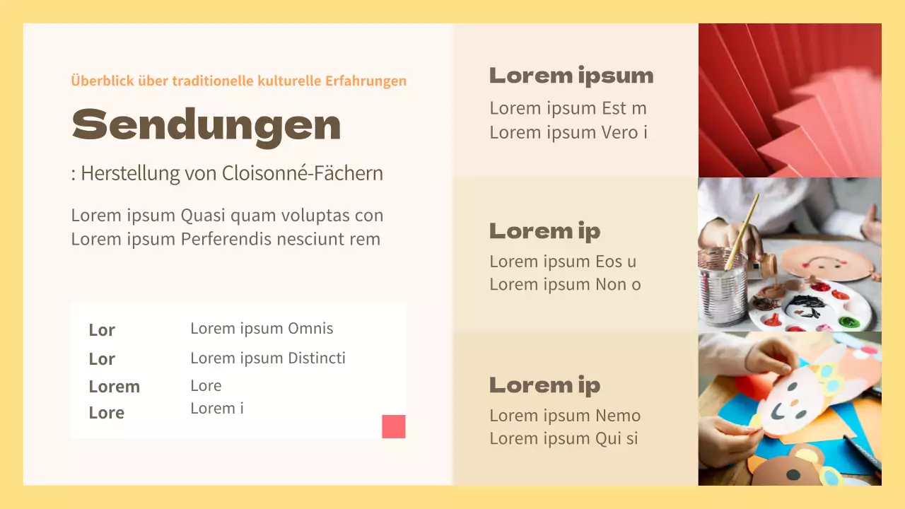 Gelber und oranger Führer für traditionelle kulturelle Erfahrungen