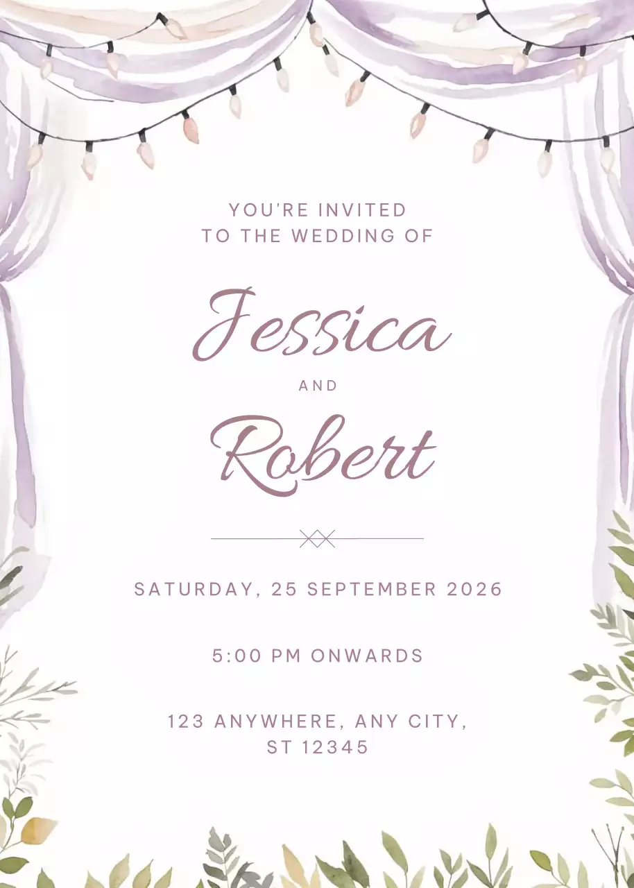 Thiệp cưới màu tím thanh lịch