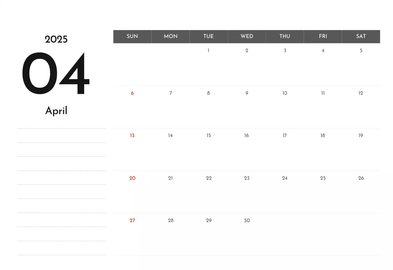 A simple corporate calendar in gray