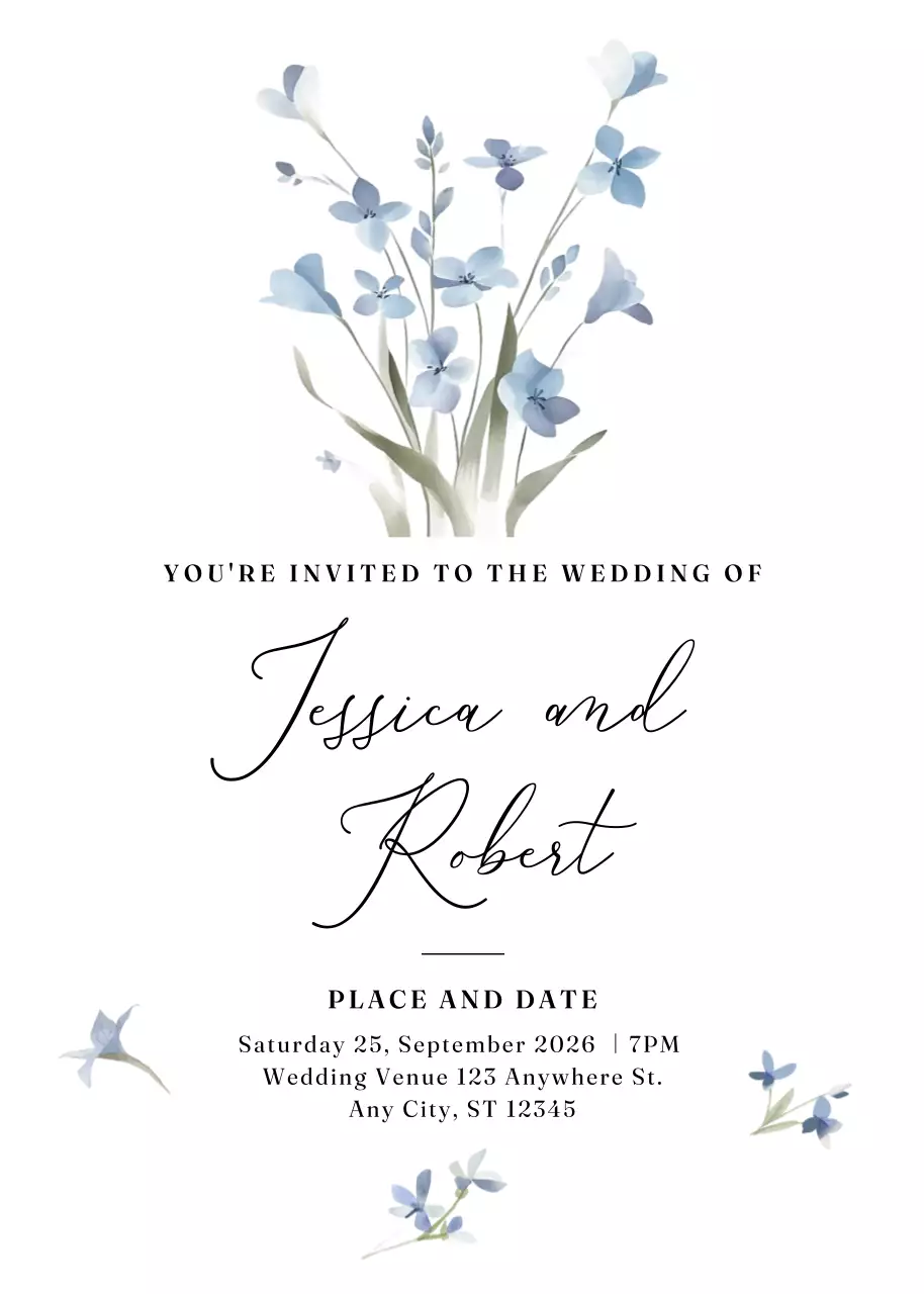 undangan pernikahan biru yang elegan