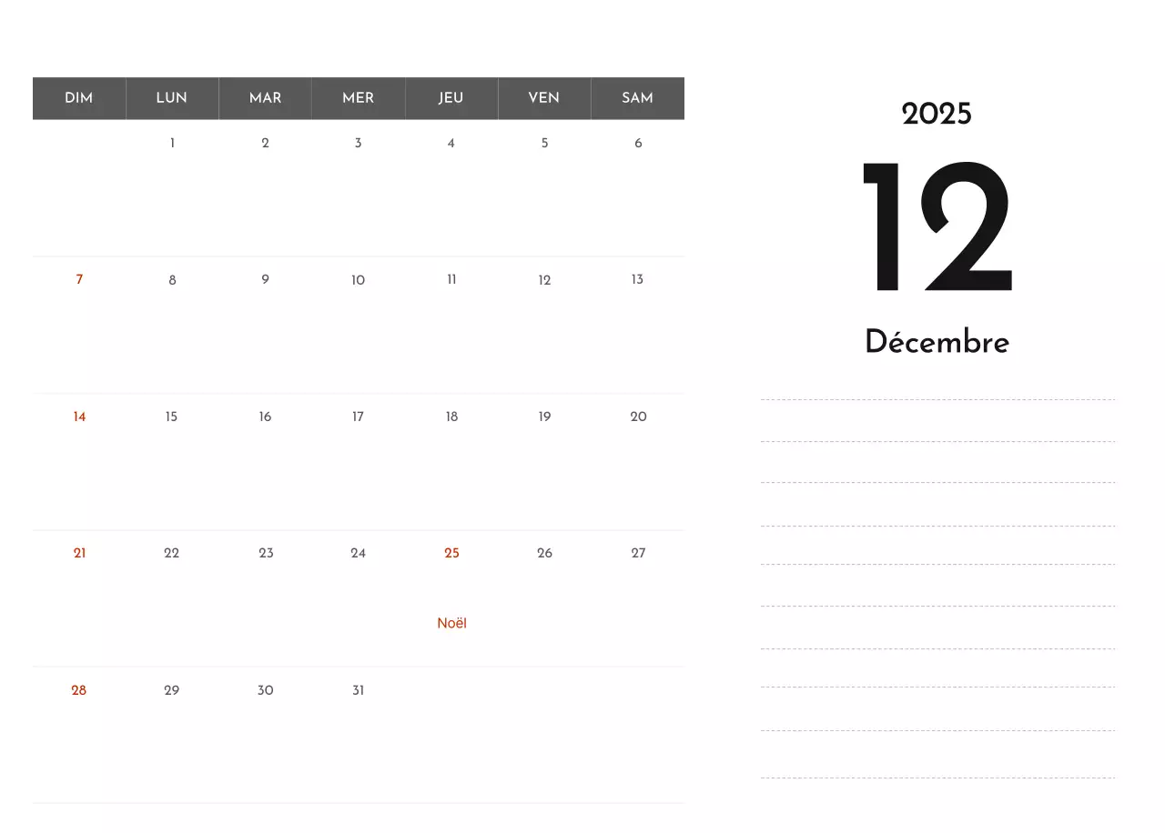 Un calendrier d'entreprise simple en gris