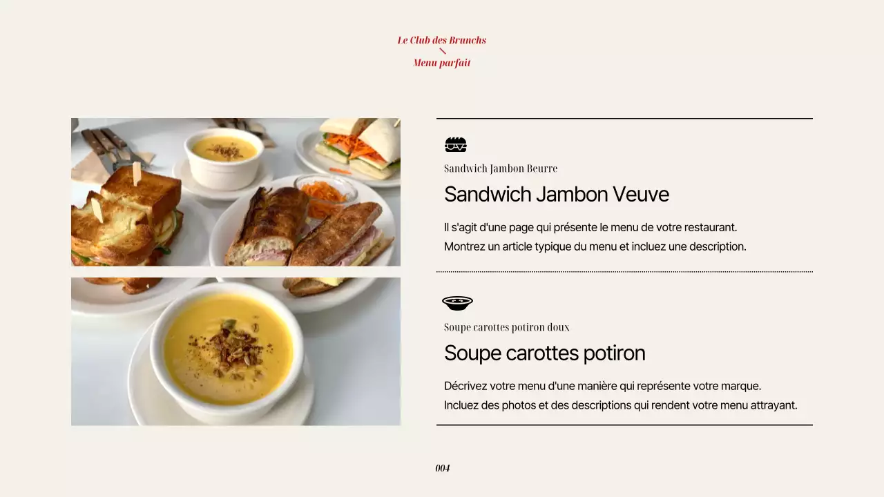 Guide d'un restaurant de brunch moderne en rouge