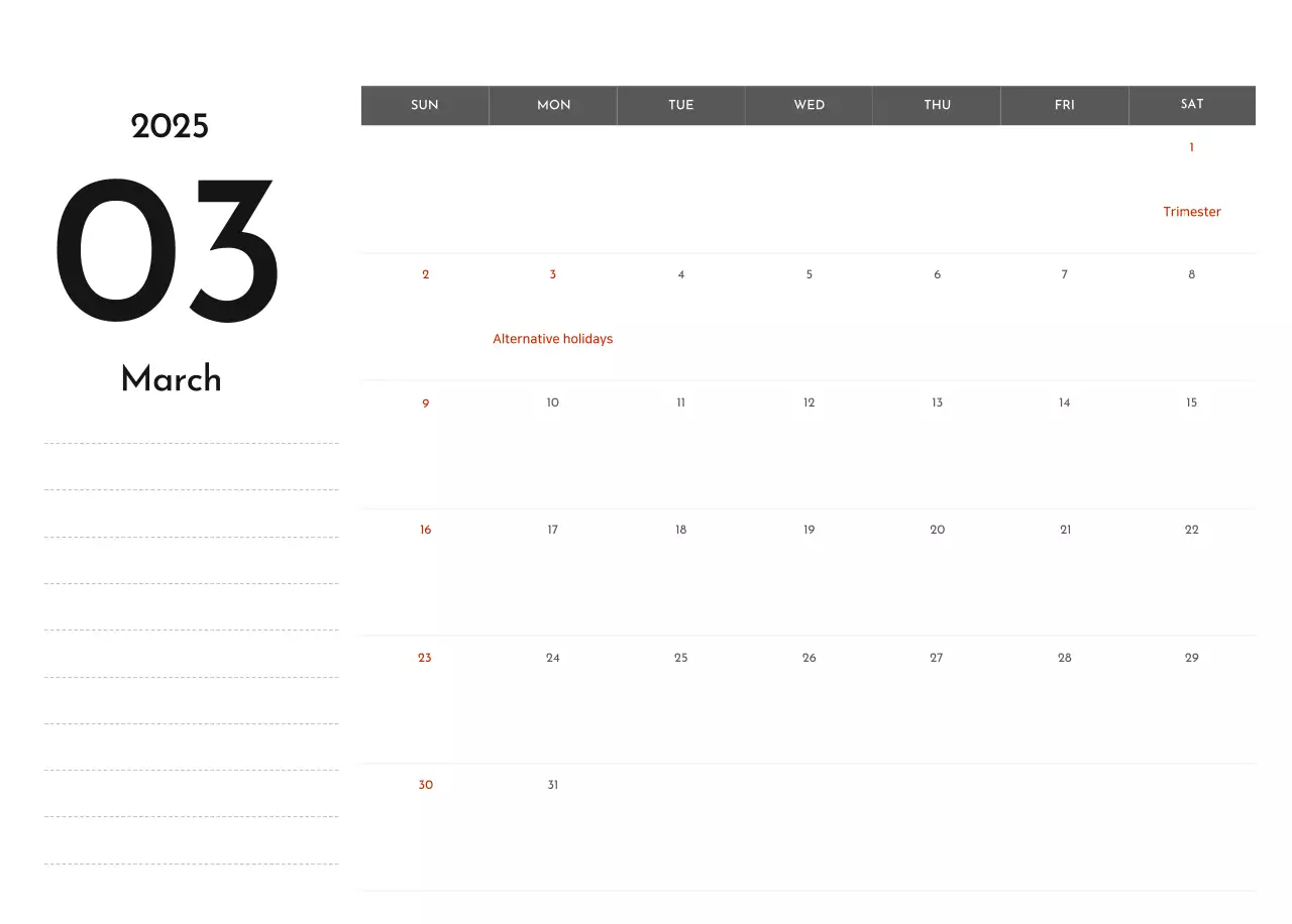 A simple corporate calendar in gray