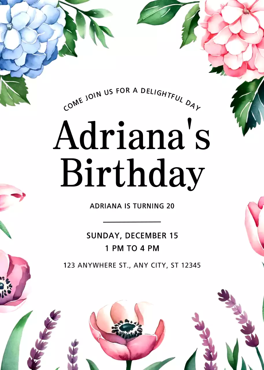 White Floral Birthday Invitation