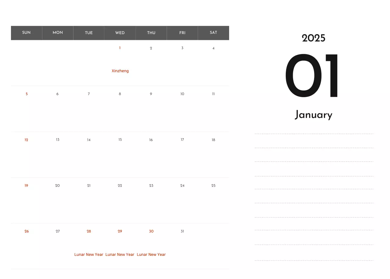 Kalender perusahaan sederhana berwarna abu-abu