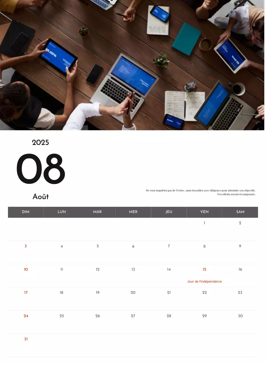 Un calendrier d'entreprise simple en gris