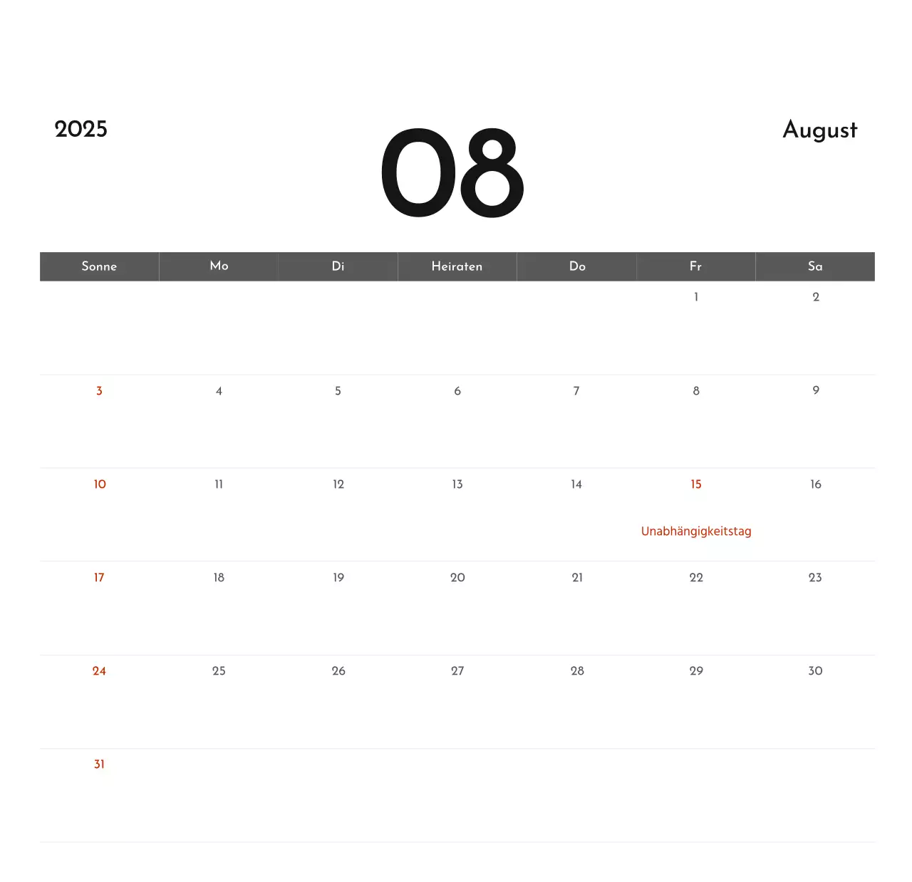 Ein einfacher Unternehmenskalender in Grau