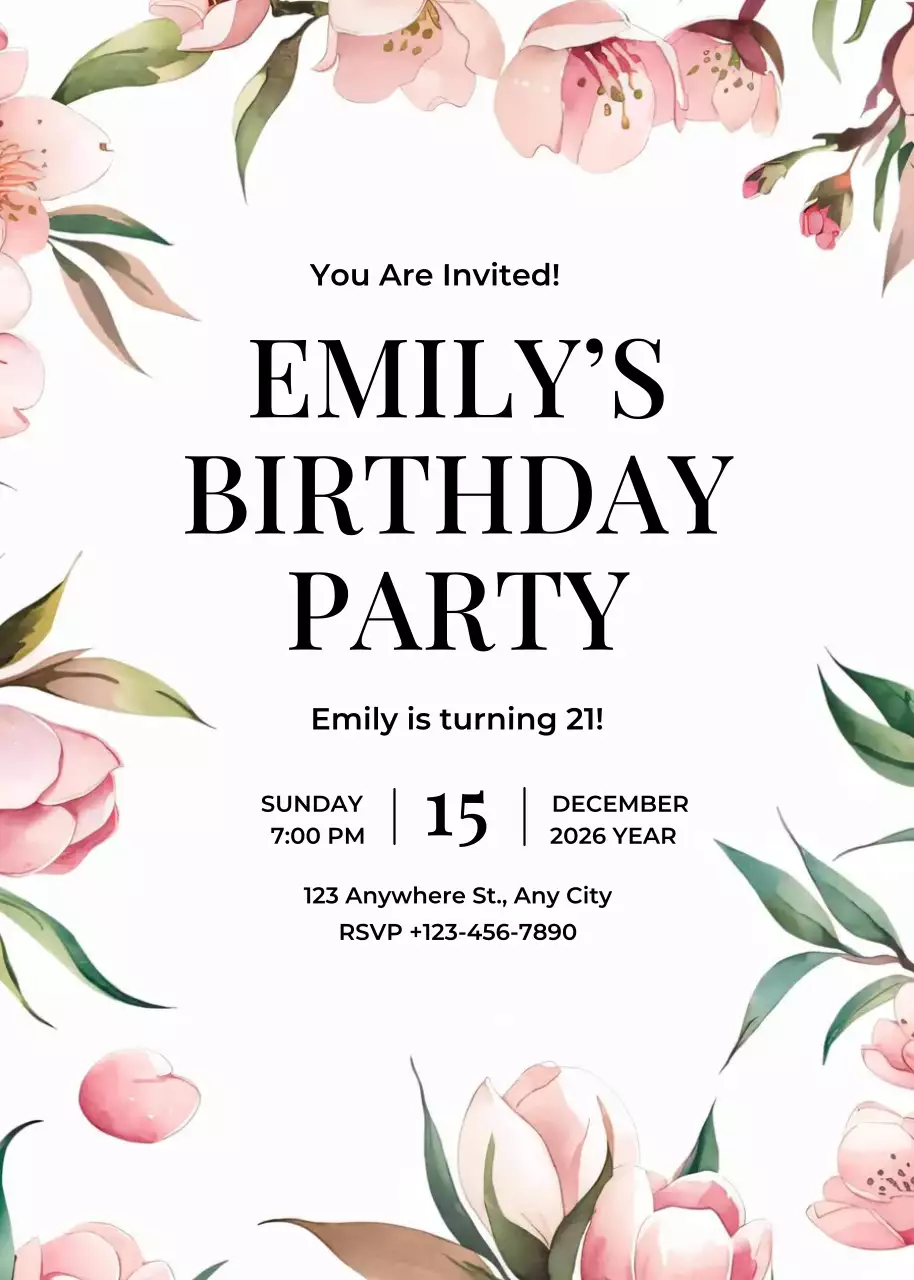 Thiệp mời sinh nhật hoa hồng xanh nâu