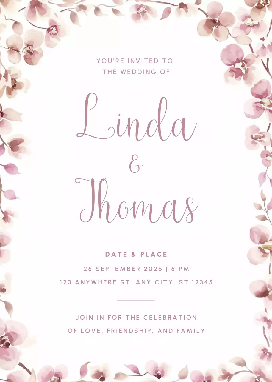 undangan pernikahan merah muda yang elegan