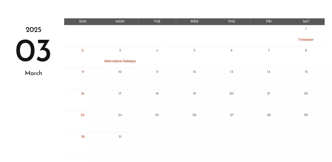 A simple corporate calendar in gray