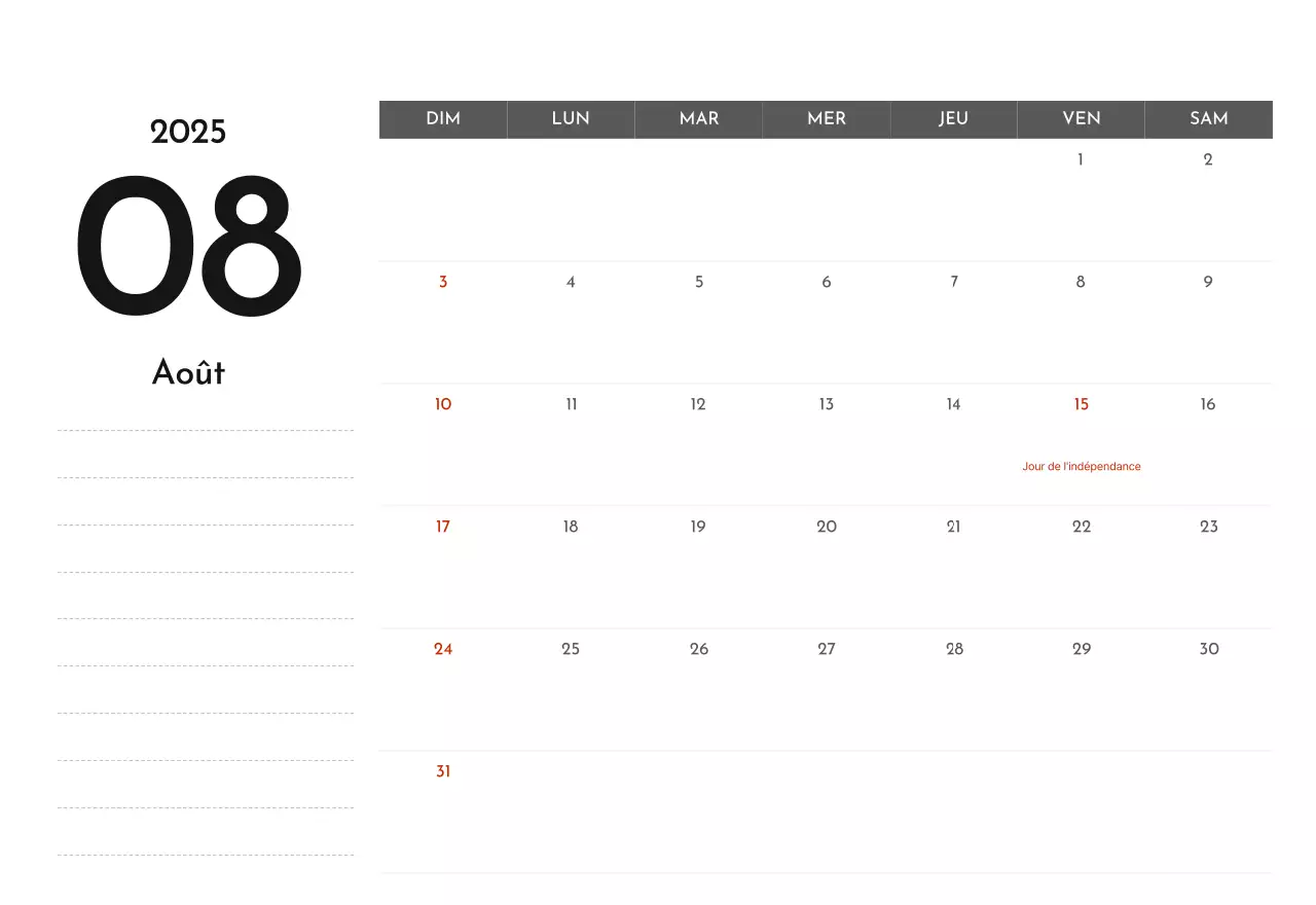 Un calendrier d'entreprise simple en gris