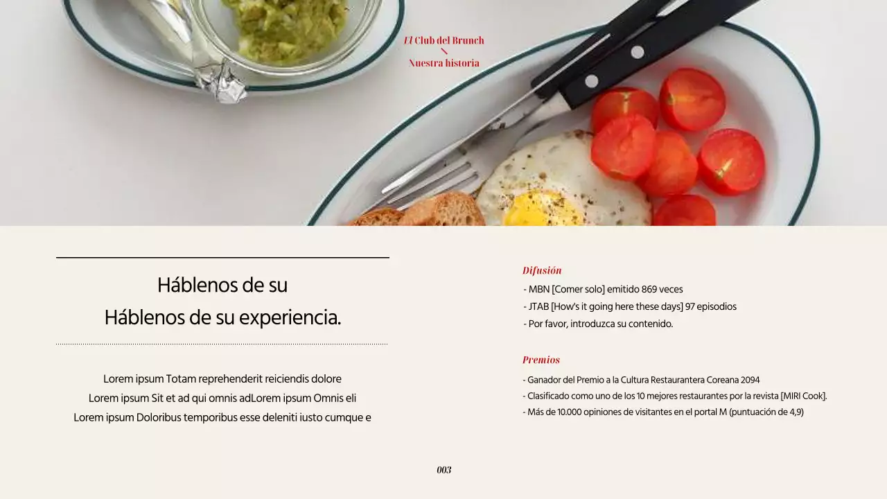 Guía de un moderno restaurante de brunch en rojo