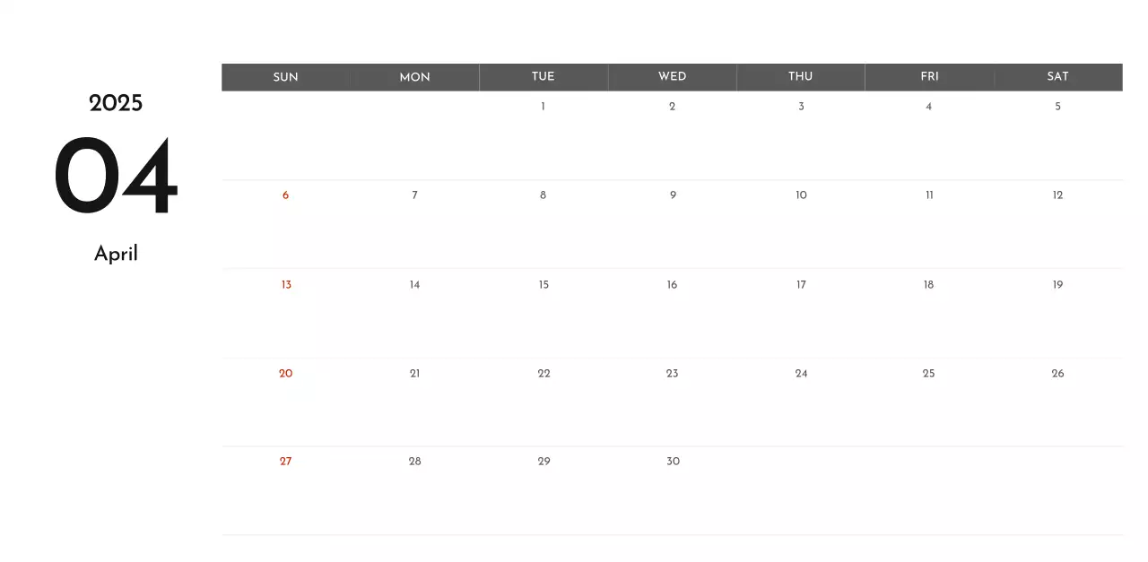 A simple corporate calendar in gray