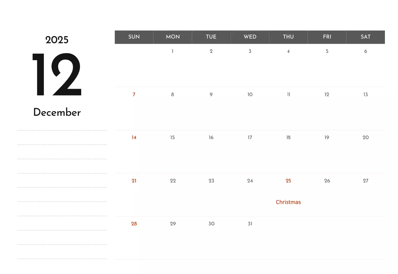 A simple corporate calendar in gray
