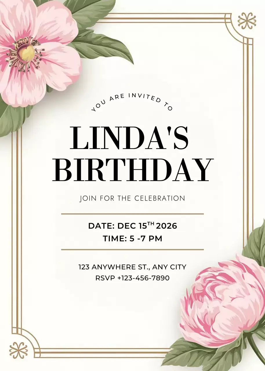 lời mời sinh nhật màu hồng thanh lịch