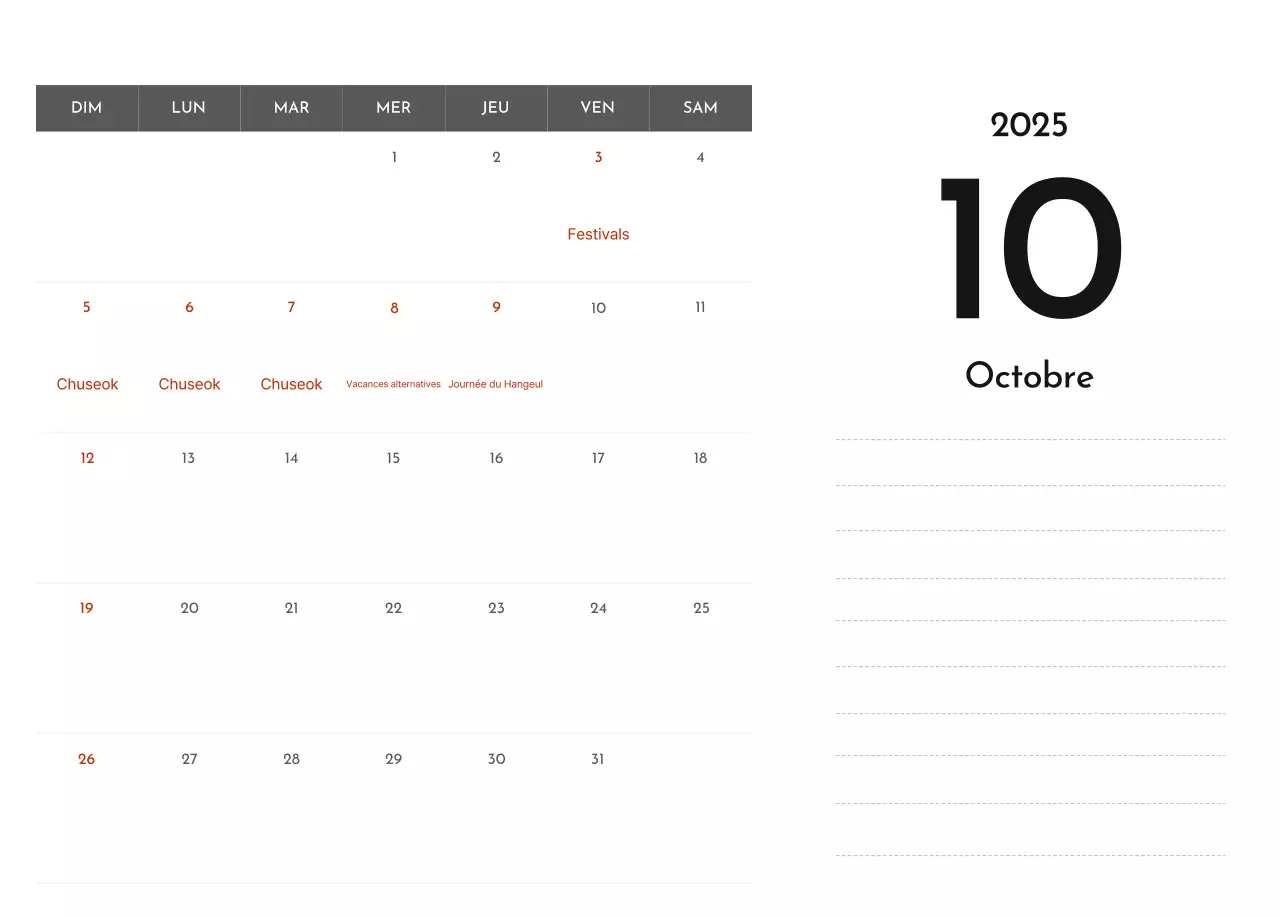 Un calendrier d'entreprise simple en gris
