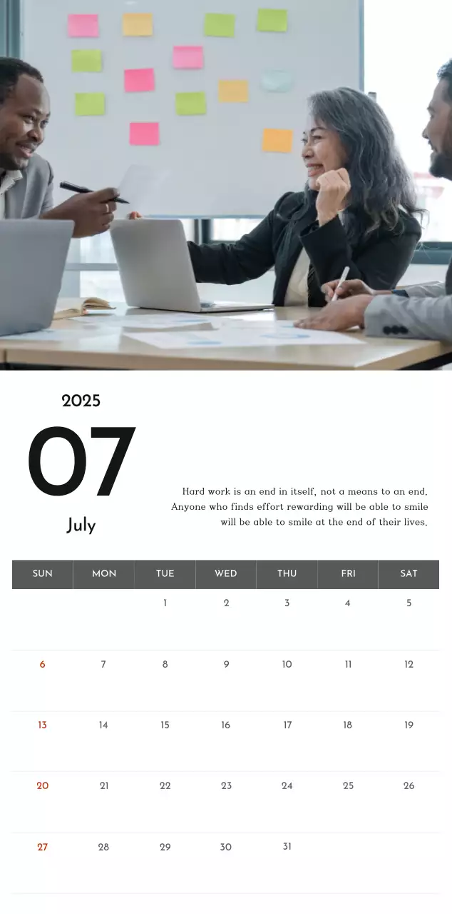 A simple corporate calendar in gray