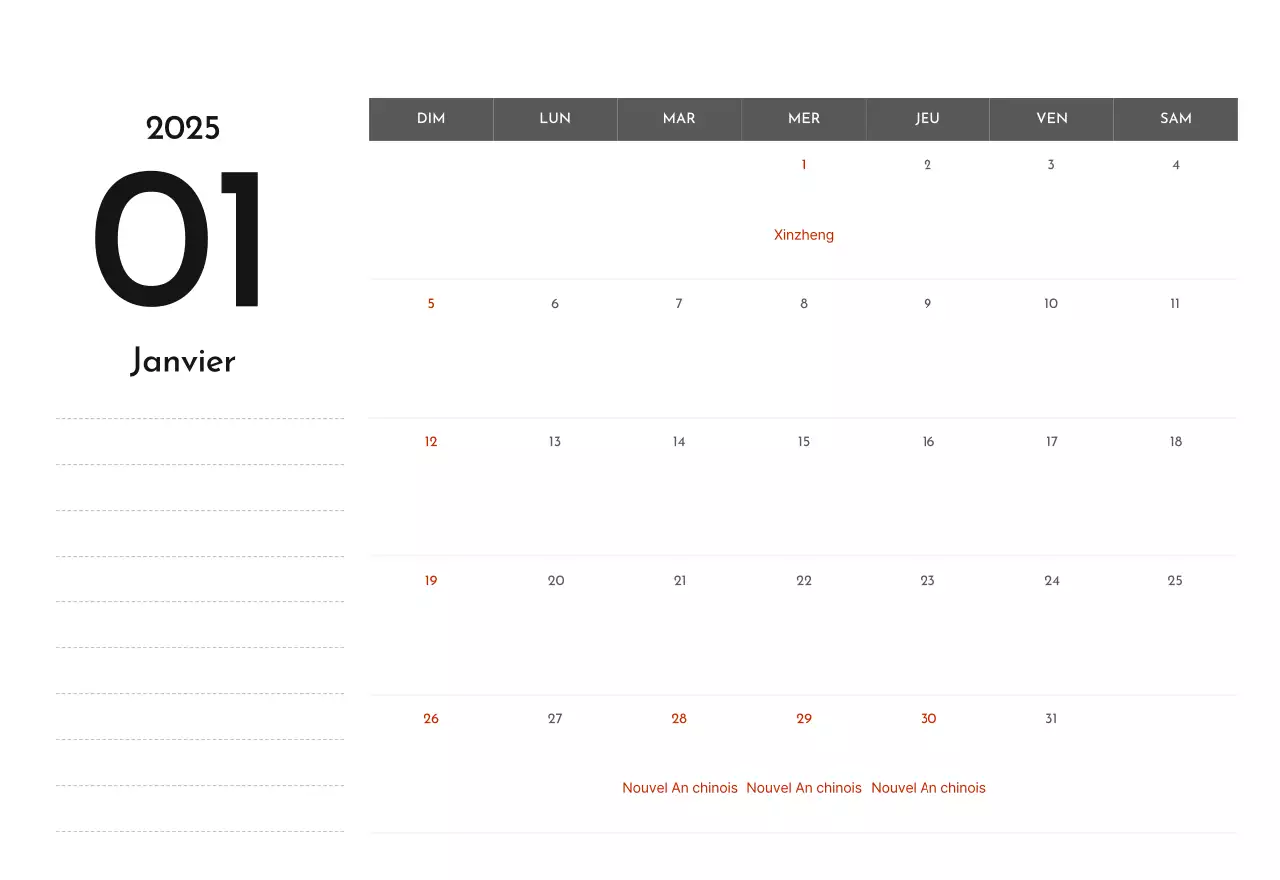 Un calendrier d'entreprise simple en gris