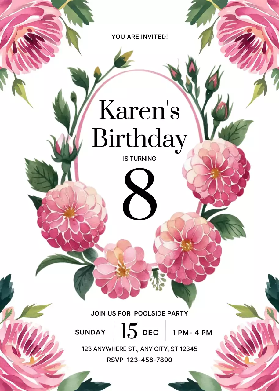 Thiệp mời sinh nhật hoa hồng