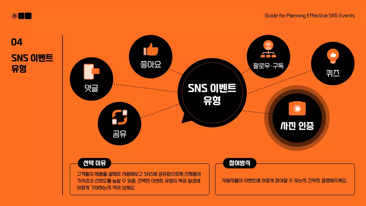 검정과 주황색의 모던한 sns 마케팅 제안서