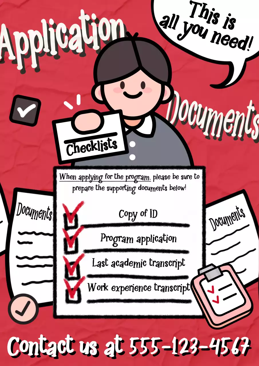 Red Comic Application Checklist Poster