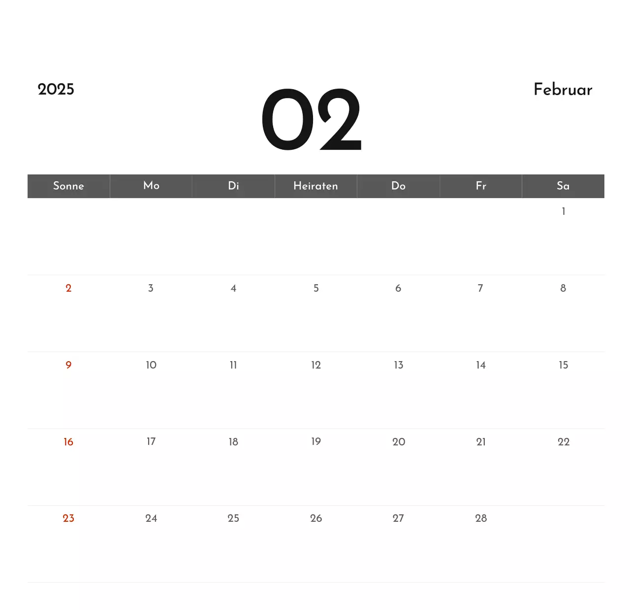 Ein einfacher Unternehmenskalender in Grau