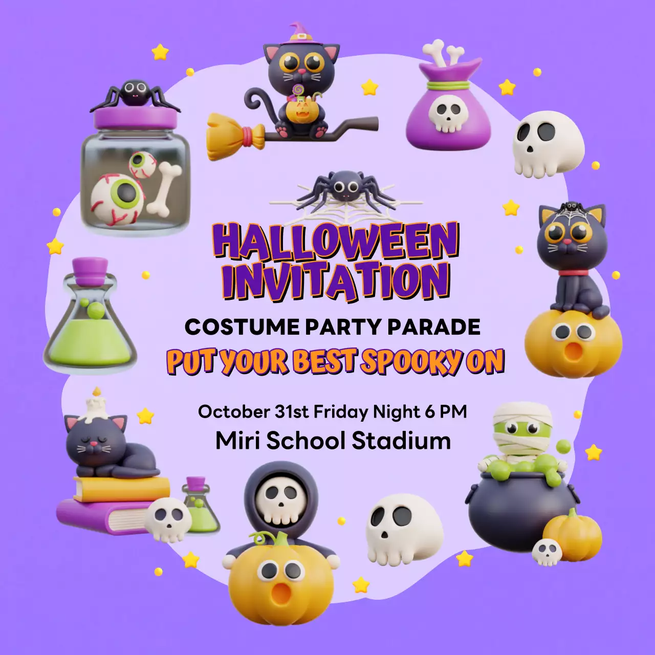 Purple Trendy Halloween Invitation Social Media Post