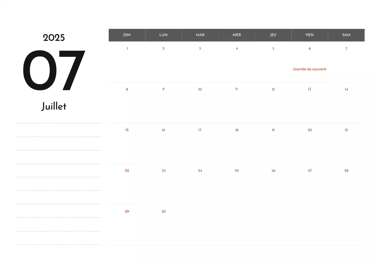 Un calendrier d'entreprise simple en gris