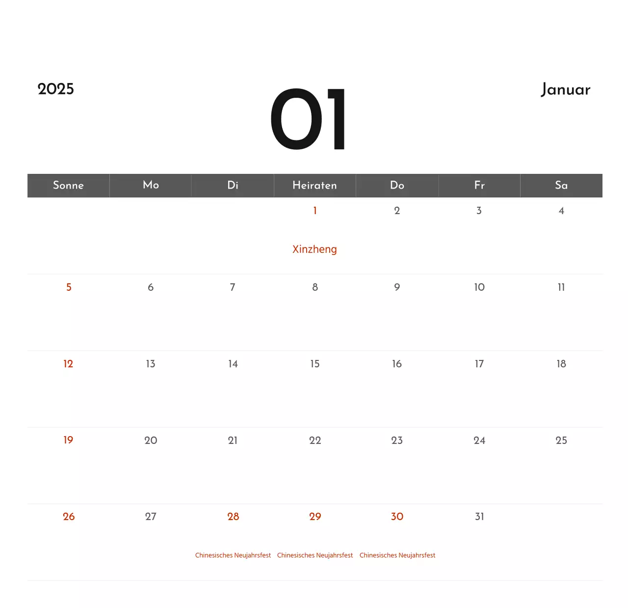 Ein einfacher Unternehmenskalender in Grau