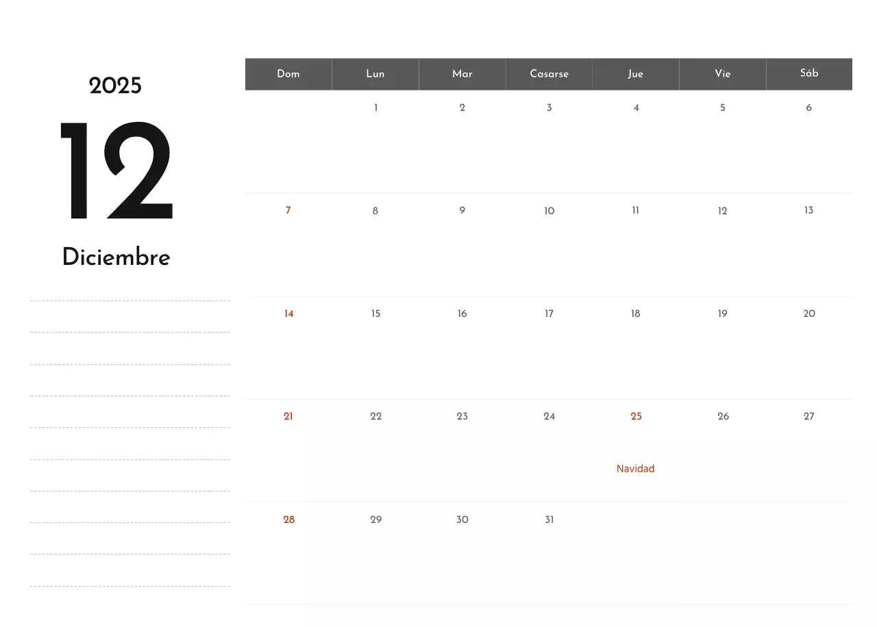 Un sencillo calendario corporativo en gris