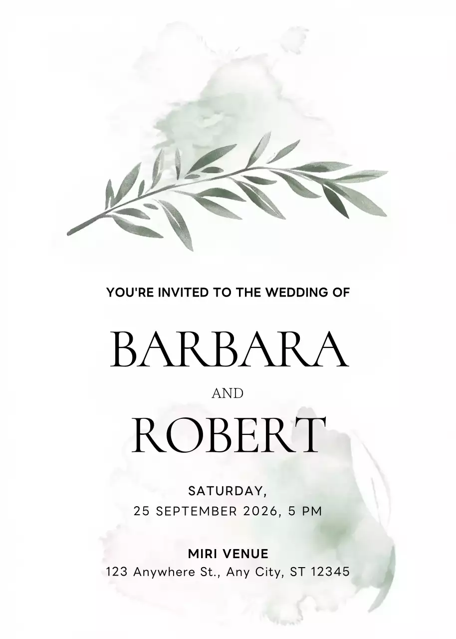 Thiệp cưới tối giản màu xanh lá cây