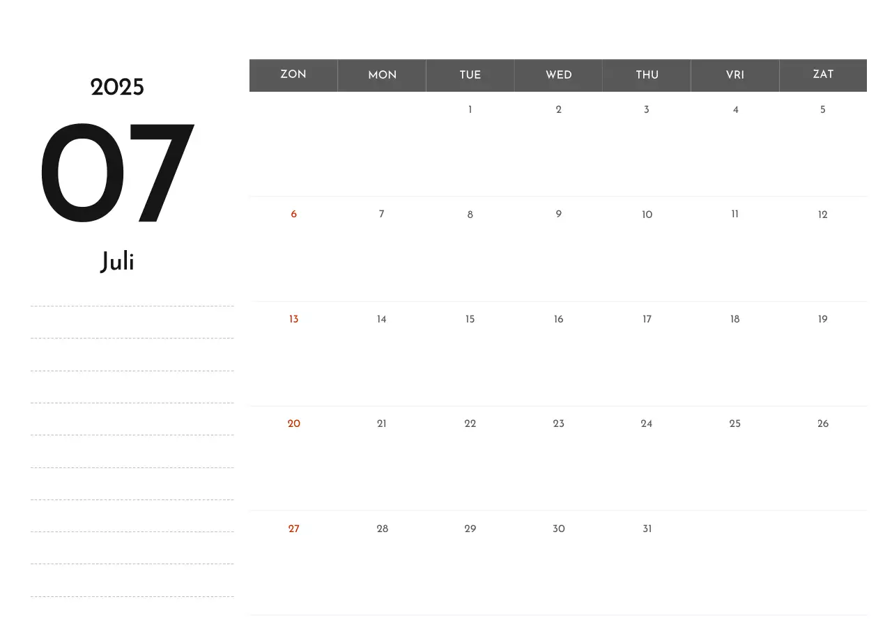 Een eenvoudige bedrijfskalender in grijs