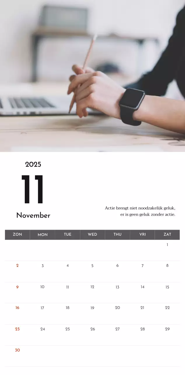 Een eenvoudige bedrijfskalender in grijs