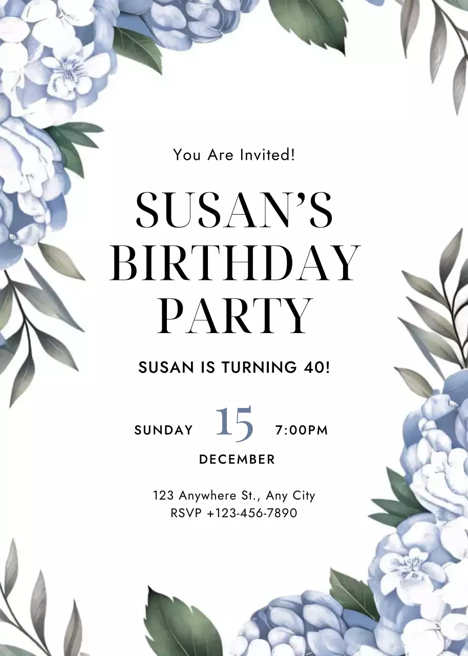 Thiệp mời sinh nhật hoa xanh lục phong cách thanh lịch