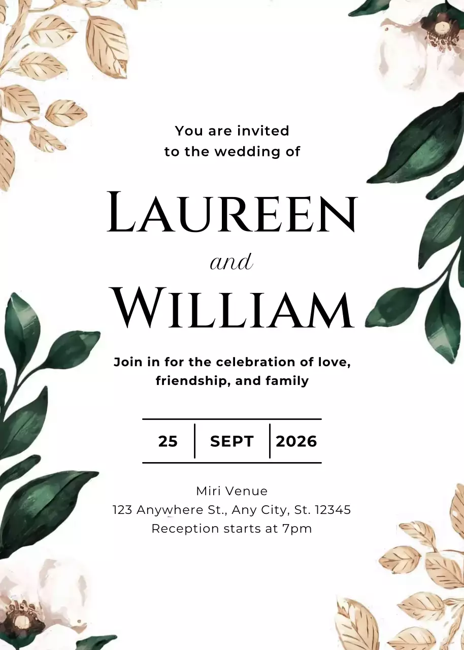 white floral wedding invitation