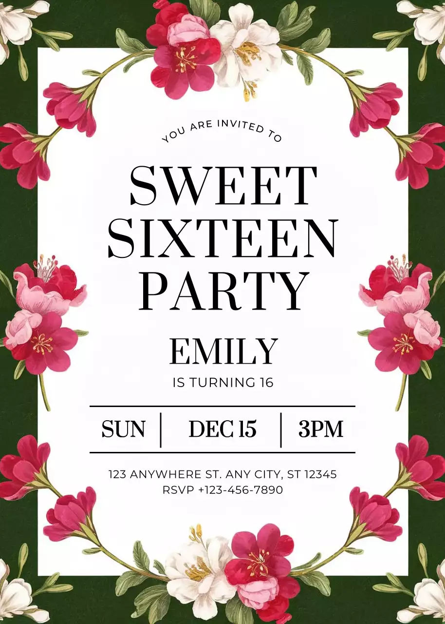 undangan pesta bunga merah muda