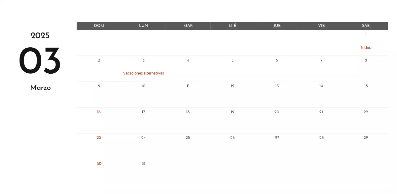 Un sencillo calendario corporativo en gris