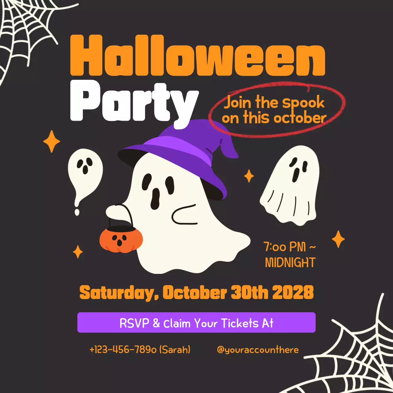 Orange Retro Halloween Invitation Social Media Post