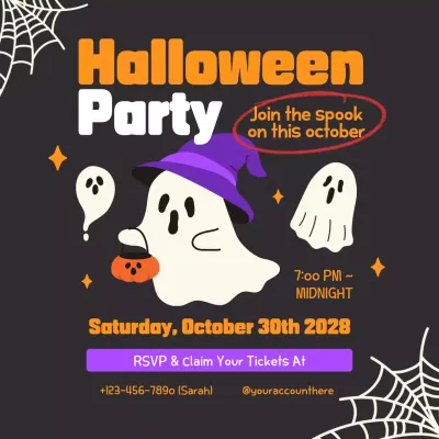 Orange Retro Halloween Invitation Social Media Post