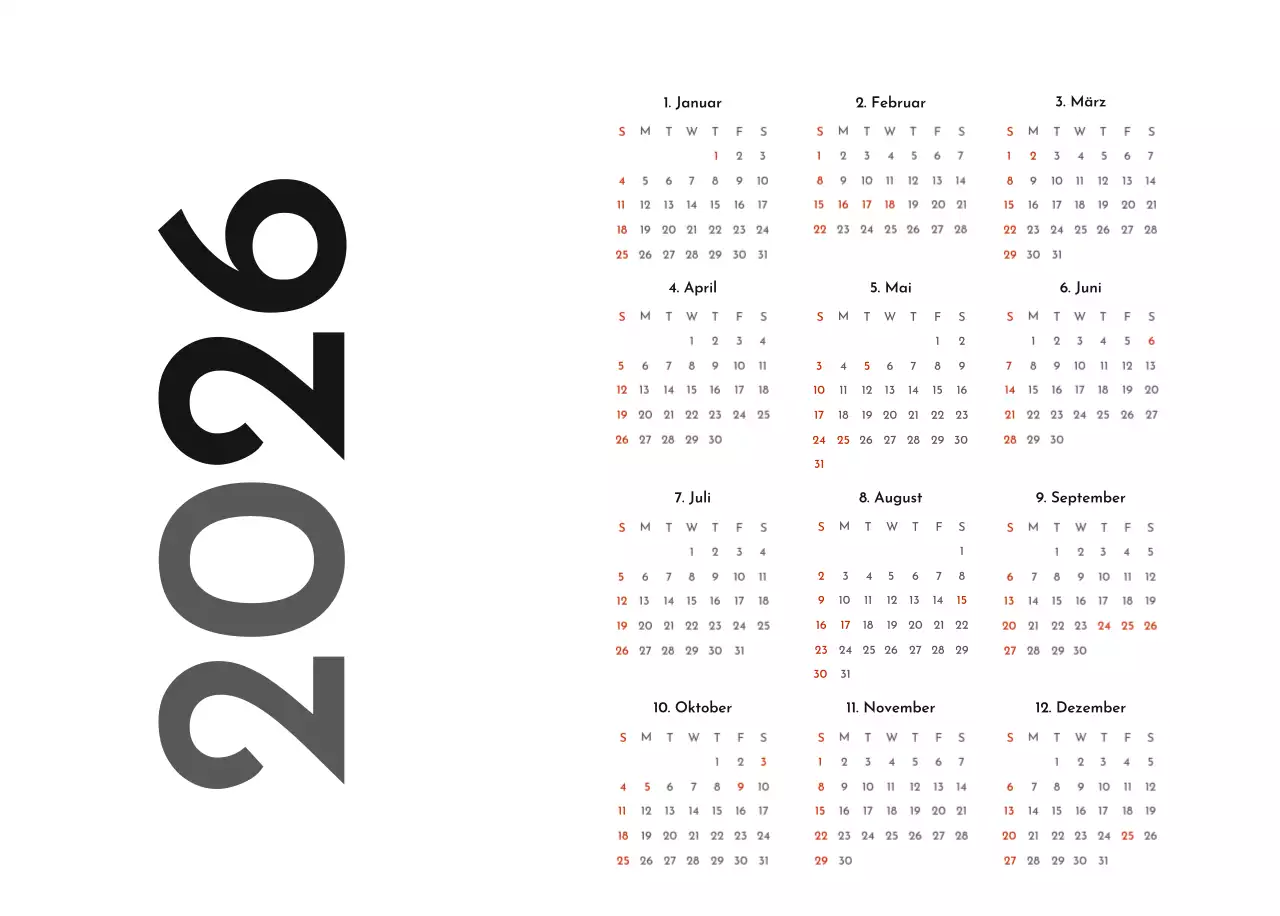 Ein einfacher Unternehmenskalender in Grau