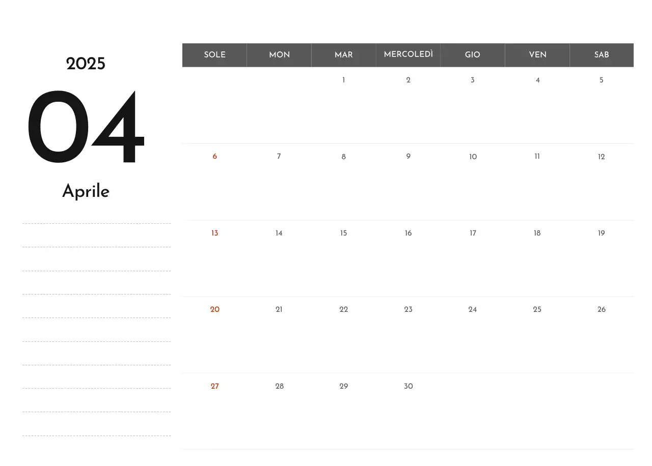 Un semplice calendario aziendale in grigio