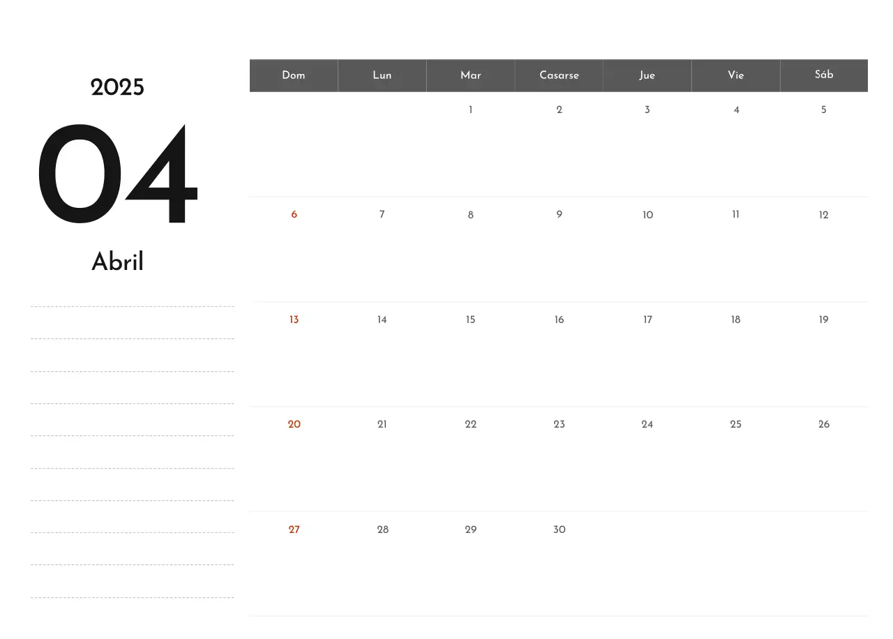 Un sencillo calendario corporativo en gris