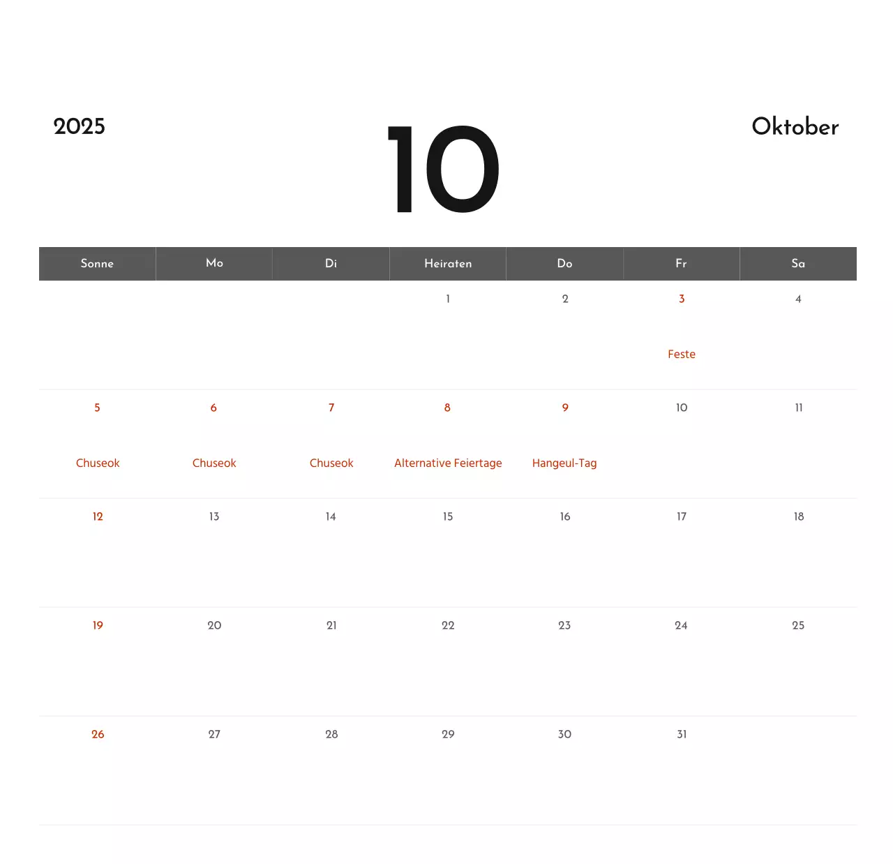 Ein einfacher Unternehmenskalender in Grau