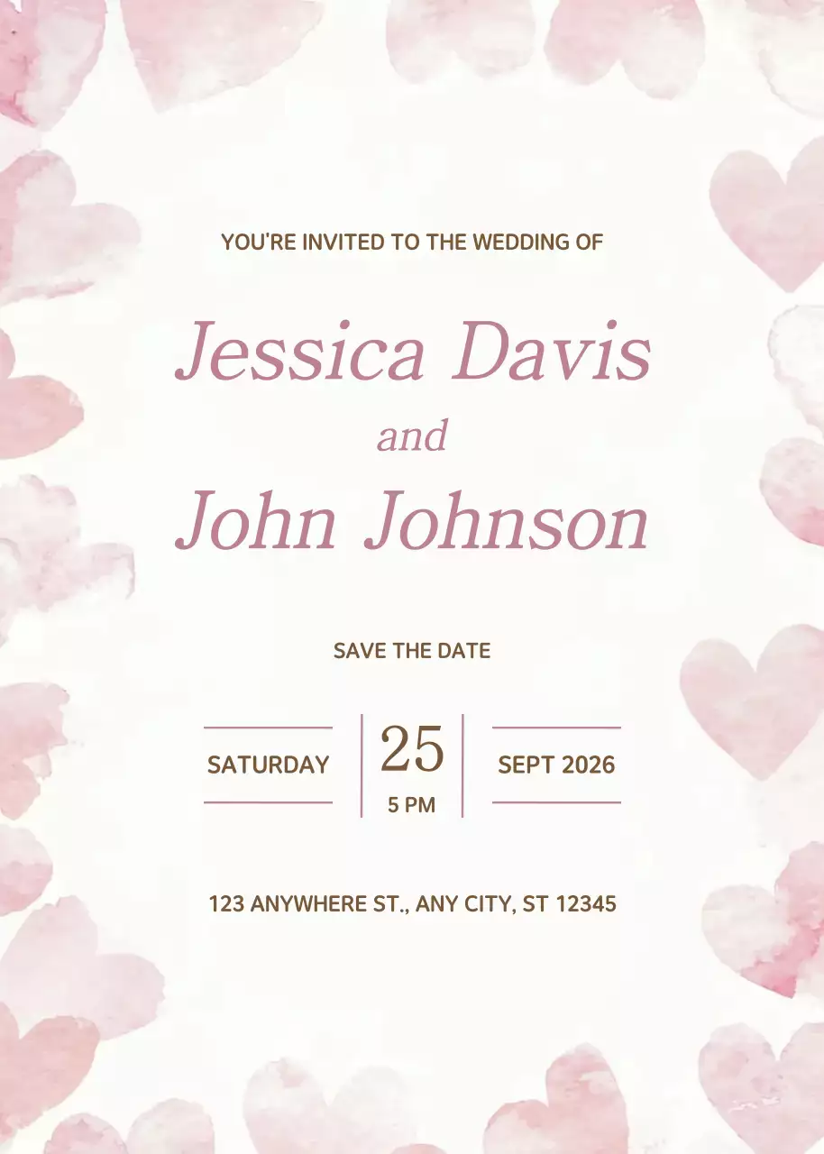 undangan pernikahan merah muda yang elegan