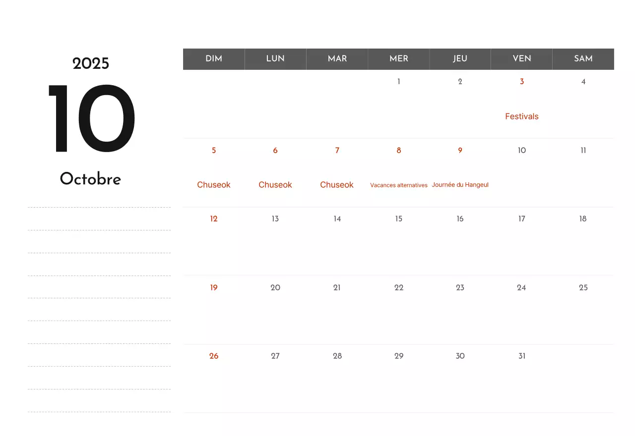 Un calendrier d'entreprise simple en gris