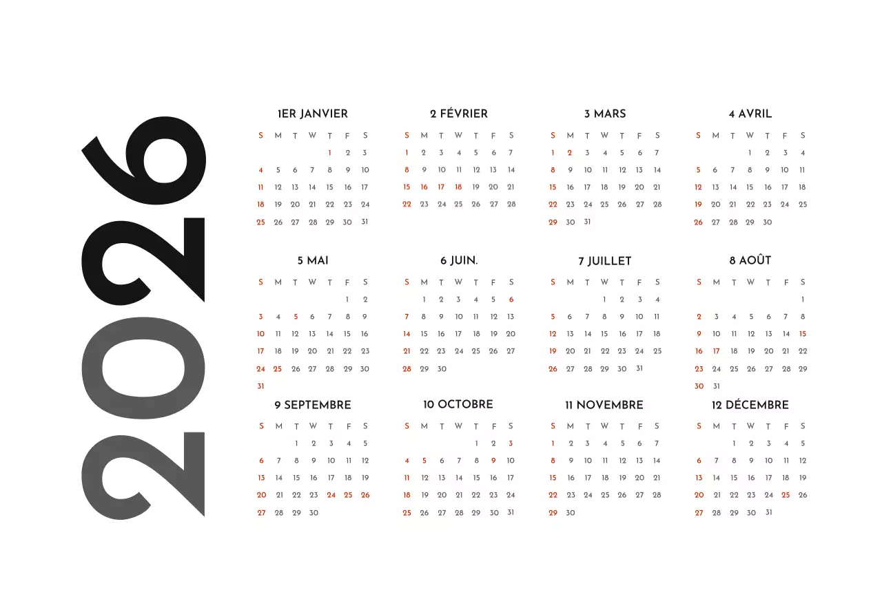 Un calendrier d'entreprise simple en gris