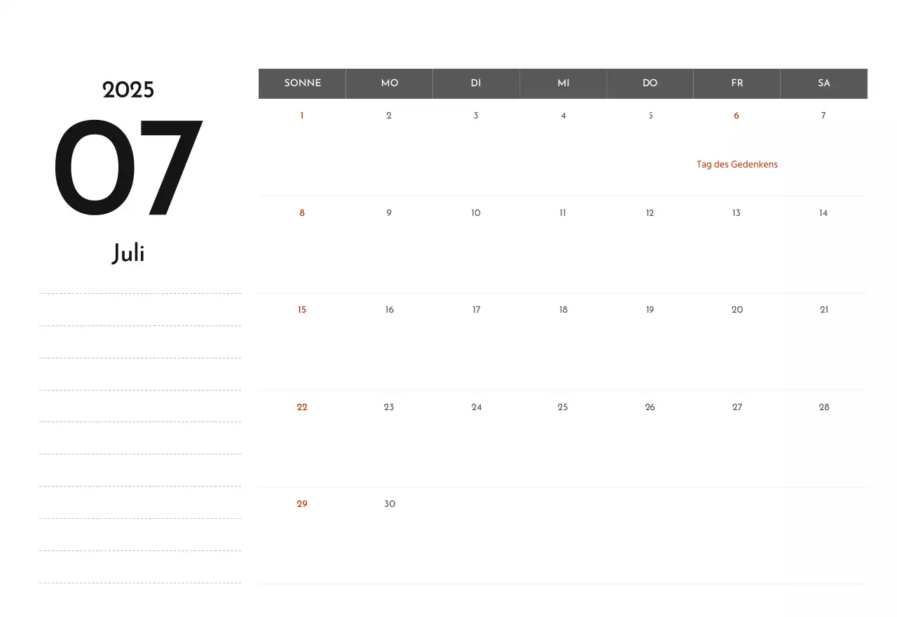 Ein einfacher Unternehmenskalender in Grau