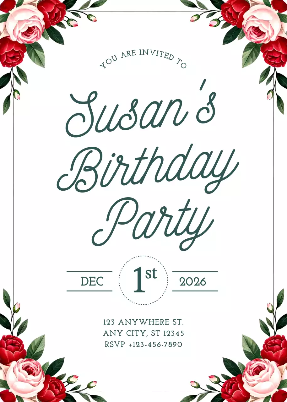 lời mời sinh nhật màu đỏ thanh lịch