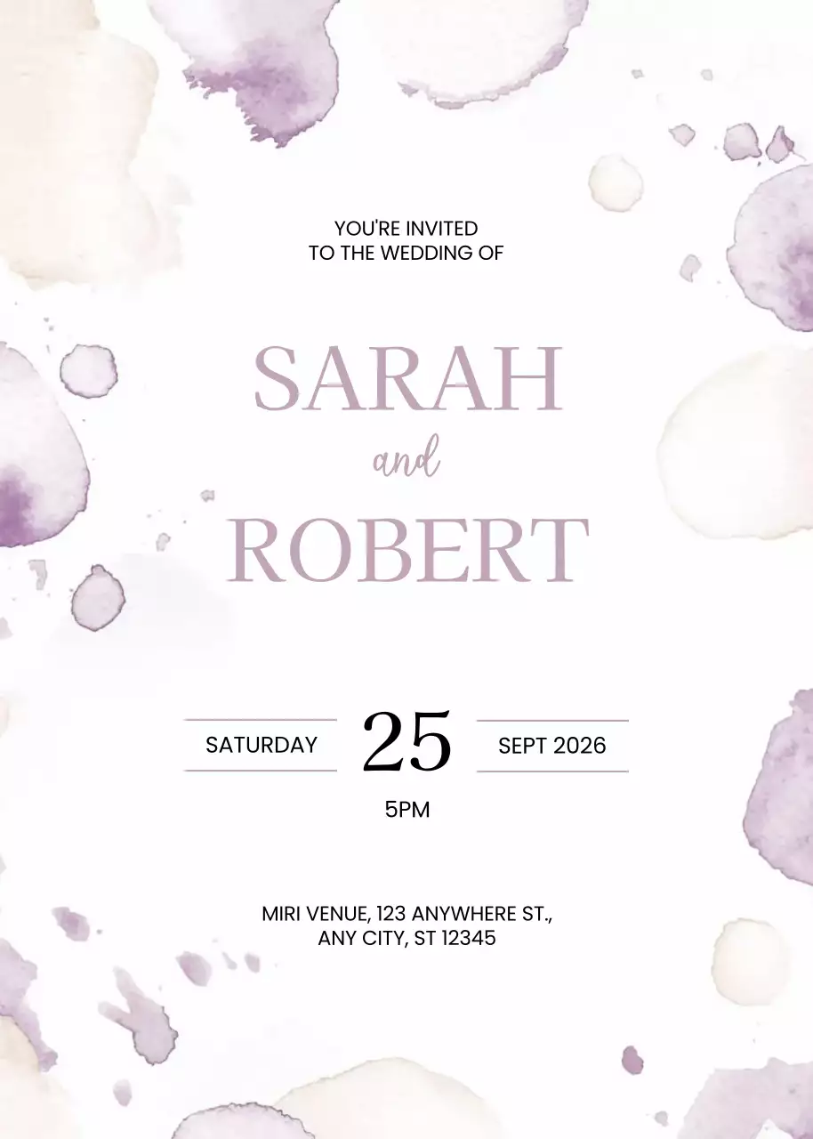 Thiệp cưới màu tím thanh lịch